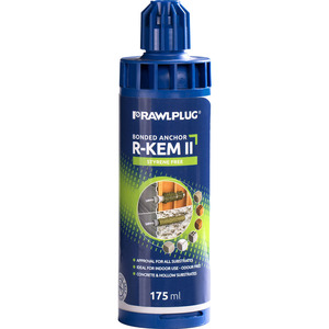 Rawlplug R-KEM II Styrene Free Polyester Resin 175ml Cartridge c/w 1 Nozzle